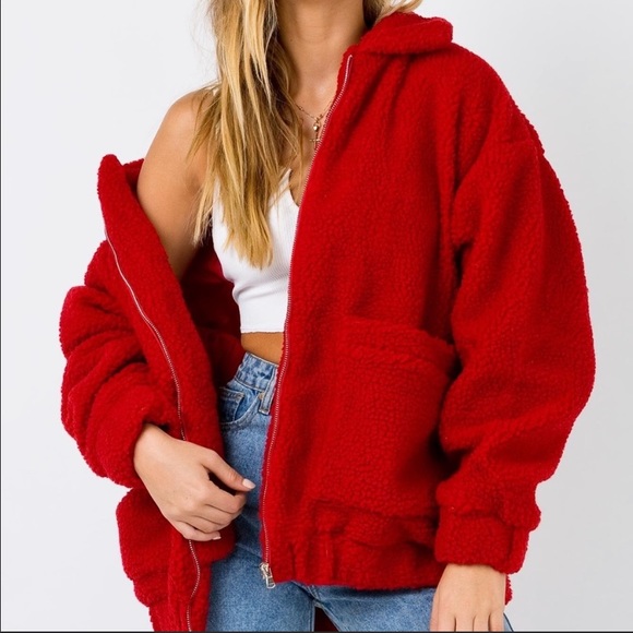 I.AM.GIA Pixie Teddy Coat in Red - Picture 1 of 3